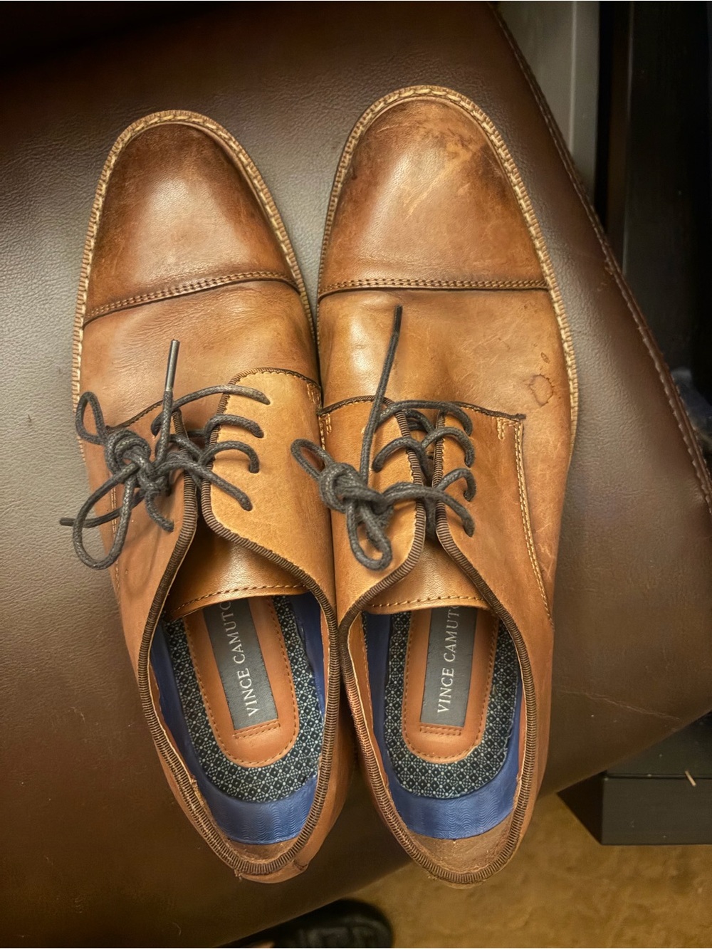 Vince Camuto Men’s Brown Leather Cap-Toe Derby Shoes